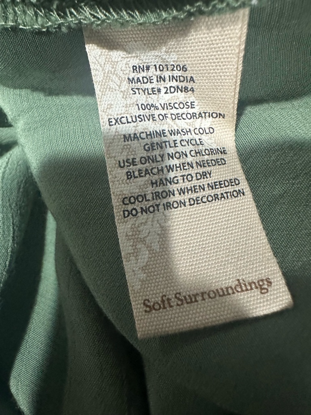 Soft Surroundings Olive Green Viscose Embroidery Embellished Top Sz S - Picture 4 of 6